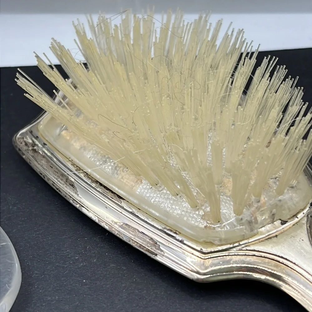 Vintage vanity lucite mirror and hair brush set